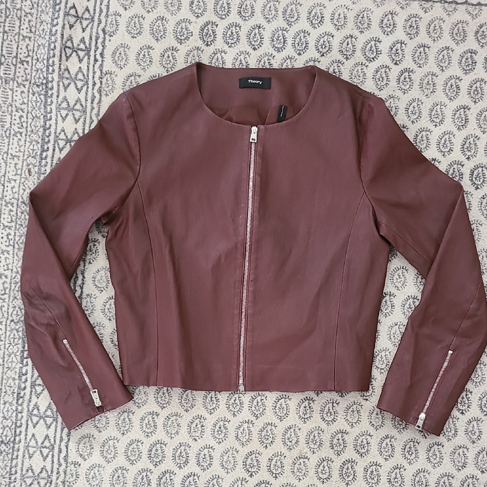 Theory Maroon Lamb Leather Jacket